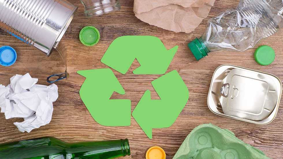 Recycling garbage such as glass, plastic, metal, and paper.