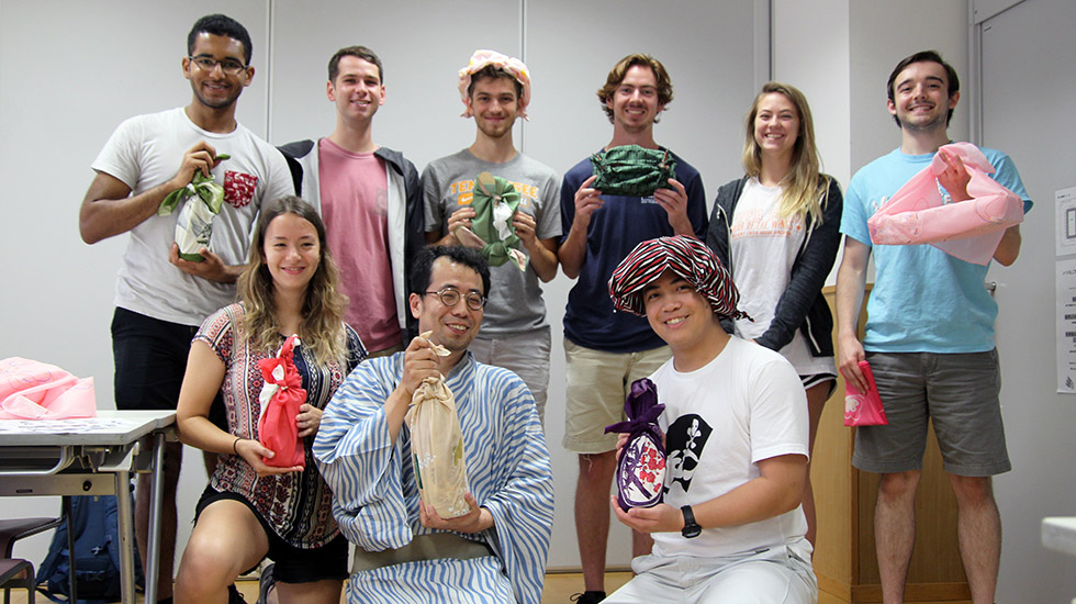 Group shows the end results of their Furoshiki workshop.