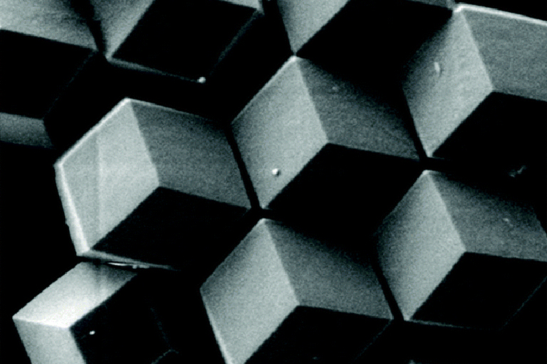 SEM image of synthesized pure ZIF-8 crystals (scale bar 1 μm).