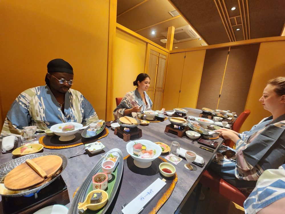 engineering students eating at a restaurant in Japan